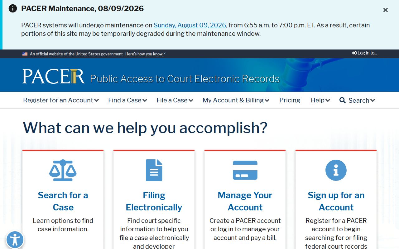 Macon County federal criminal court case search registration through PACER