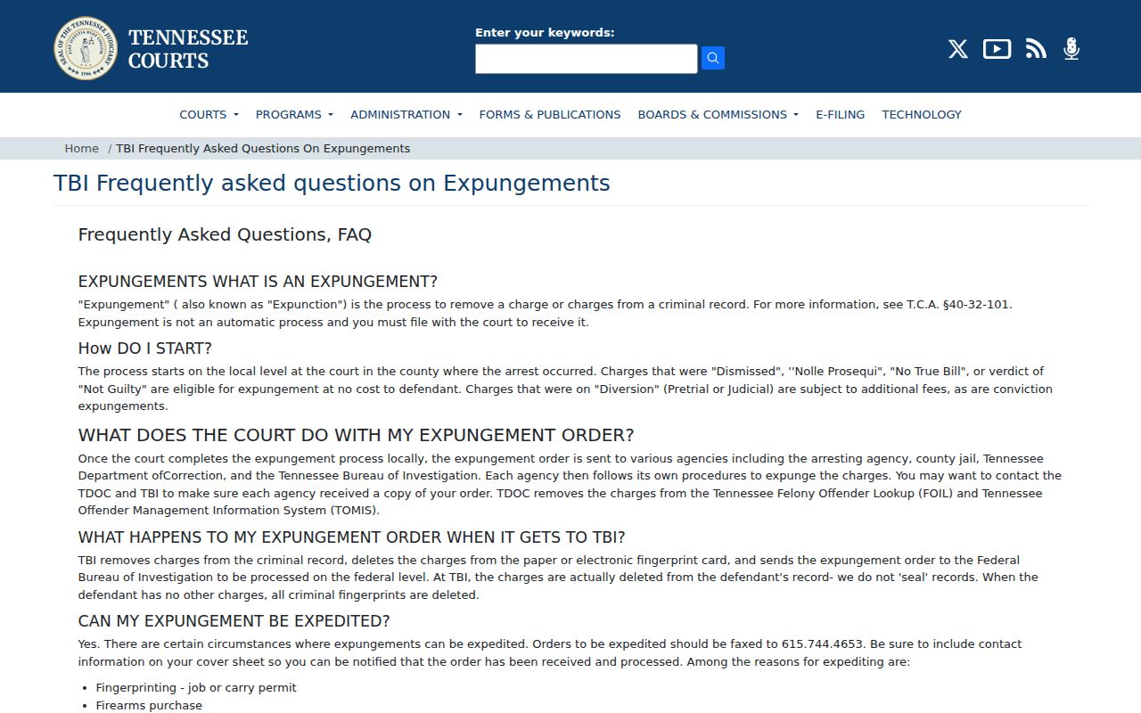 Macon County criminal court case expungement workflow from Tennessee Courts