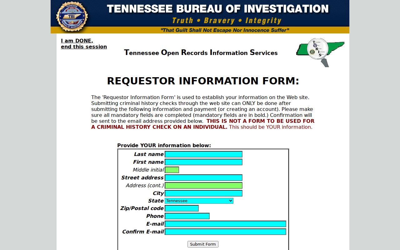 Macon County official criminal background check requester form