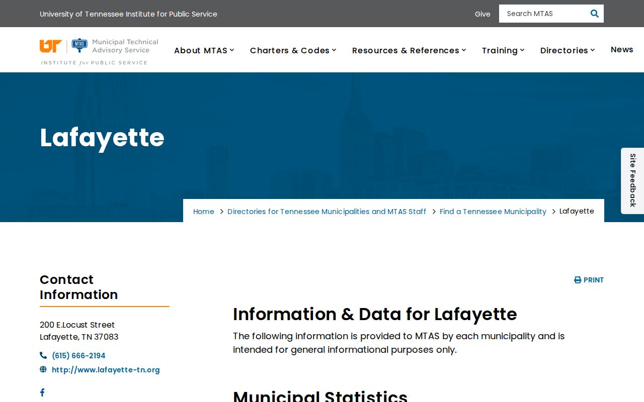 Lafayette record check municipal profile in Macon County